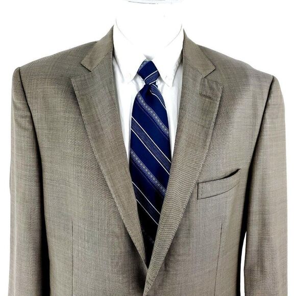 Pronto Uomo Signature Zigone Super 110s Wool 2 Button Blazer 40L‎ Tan Sharkskin - Picture 1 of 11